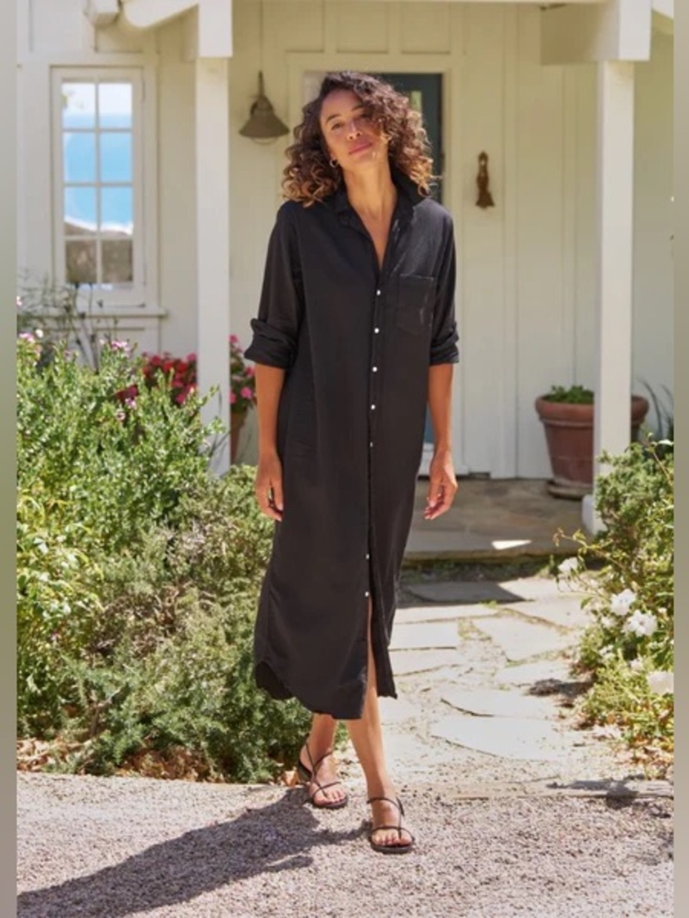 Frank & Eileen Rory Maxi Long Shirtdress Dress Famous Denim Black Small